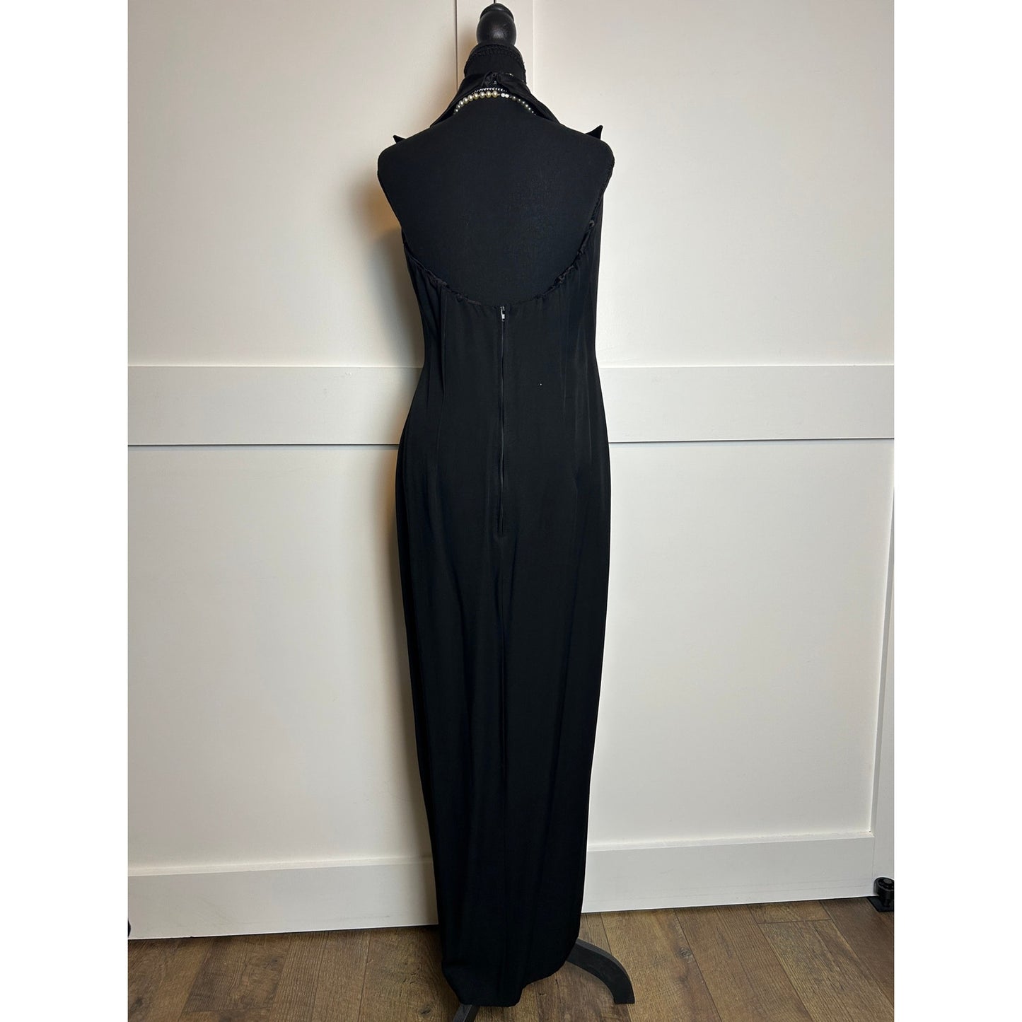 Dave & Johnny Black Tuxedo Maxi Dress Side Slit Formal Gown Met Gala Inspired