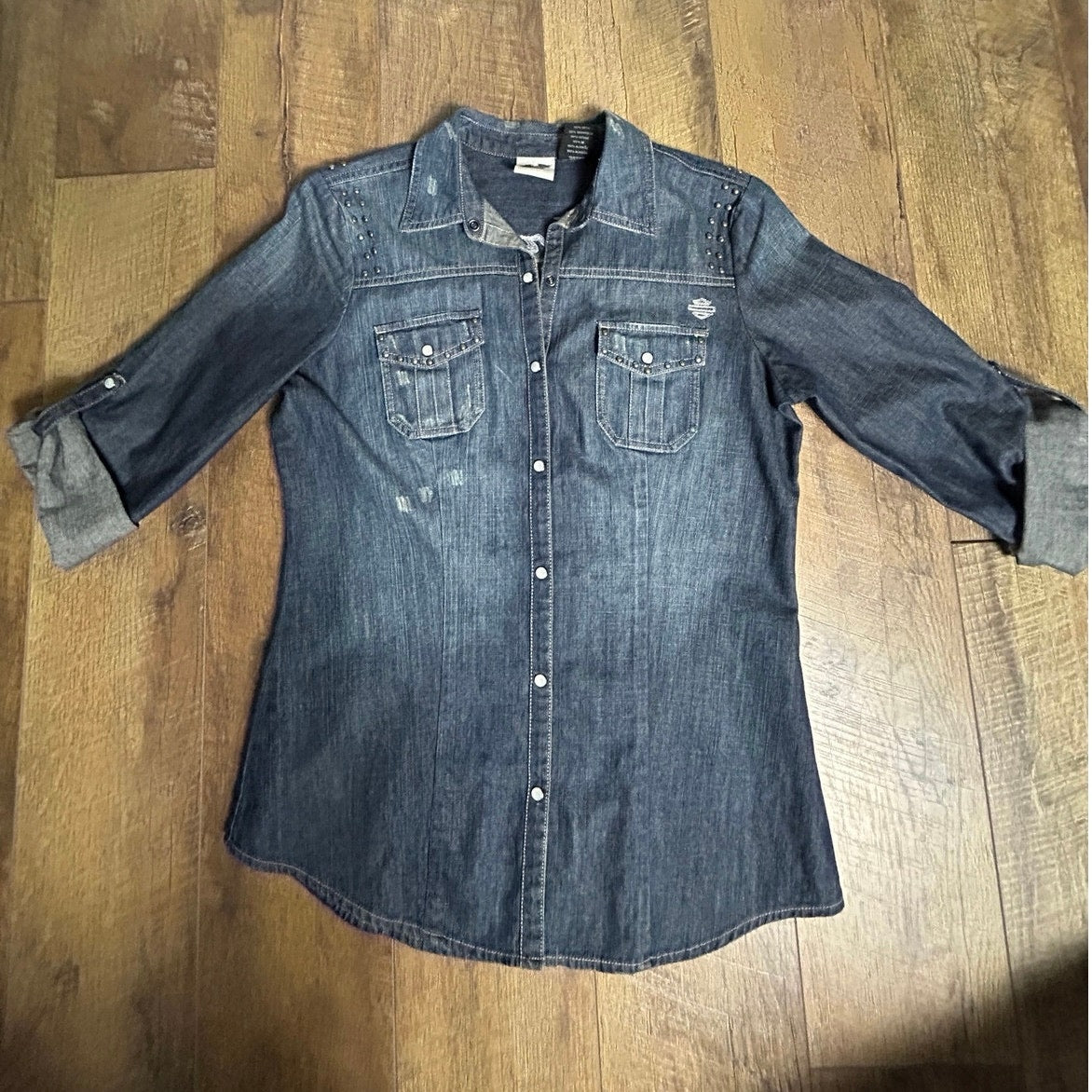 harley davidson denim top studded and embroidered size s
