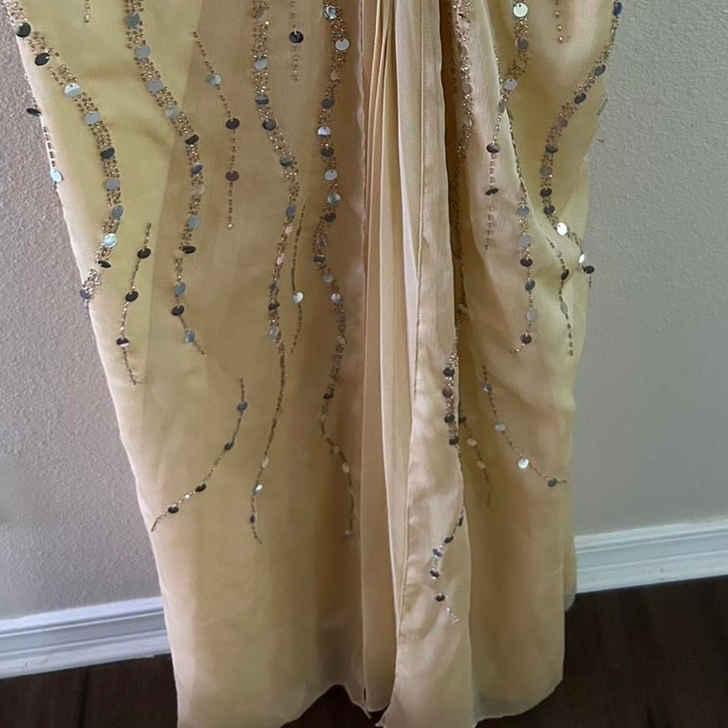 Gold sequin halter neck dress
