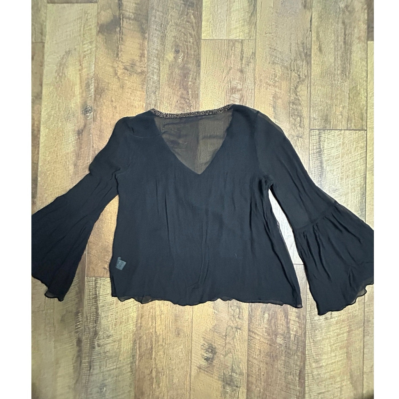 y2k love sam beaded silk fairy shirt with flared sleeves black size xs