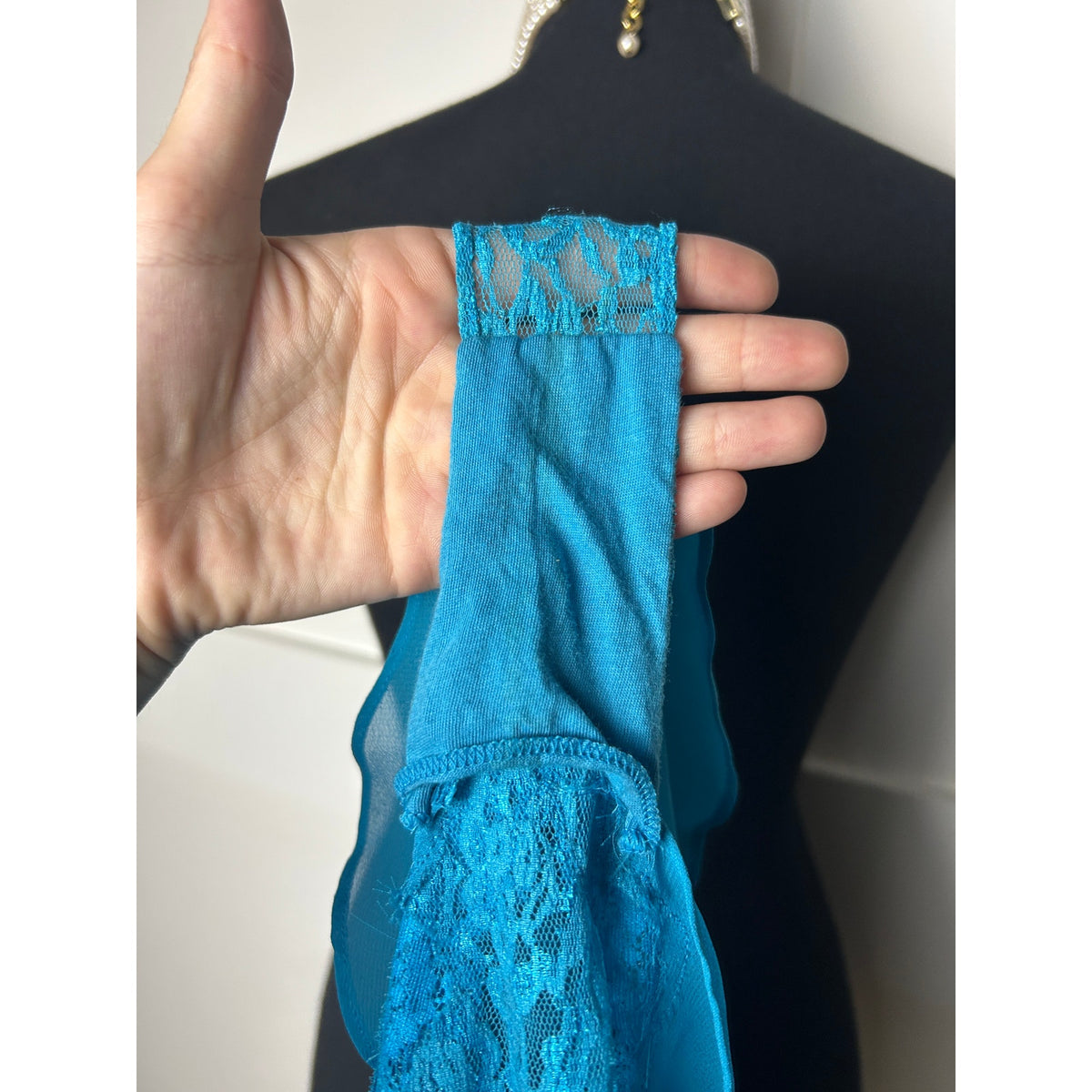 Cinema etoile high leg lace and chiffon ruffle turquoise blue