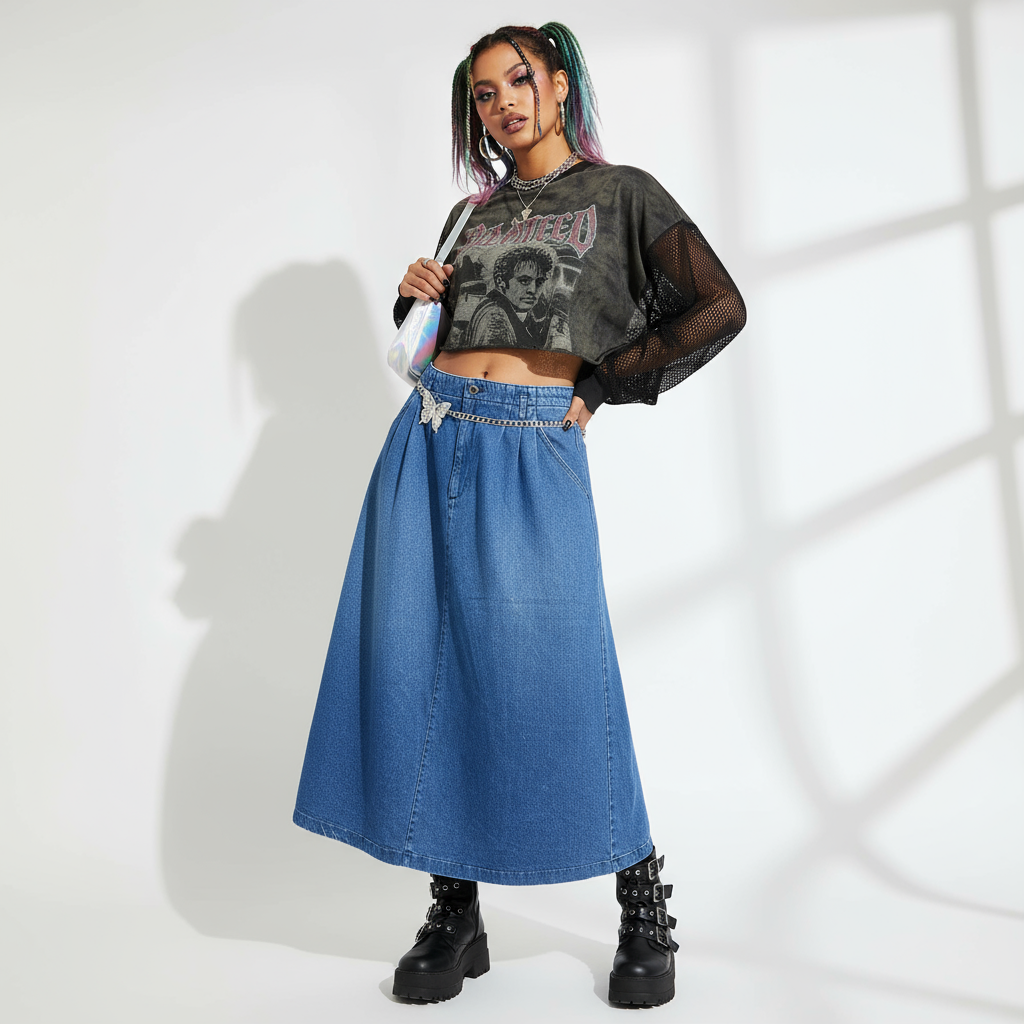 Dockers Denim Maxi Skirt on Model
