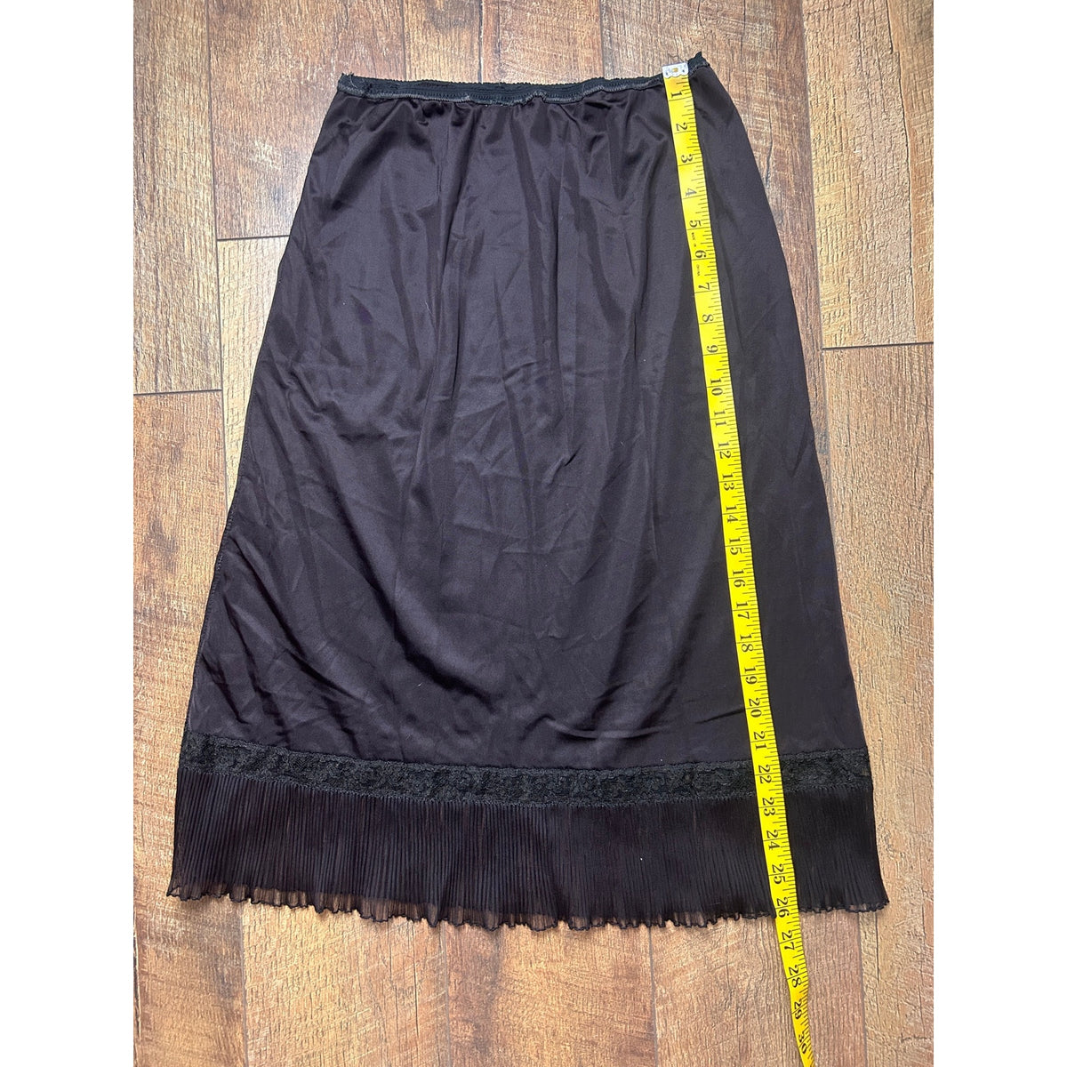 homemade black slip skirt with pleated trim size s/m