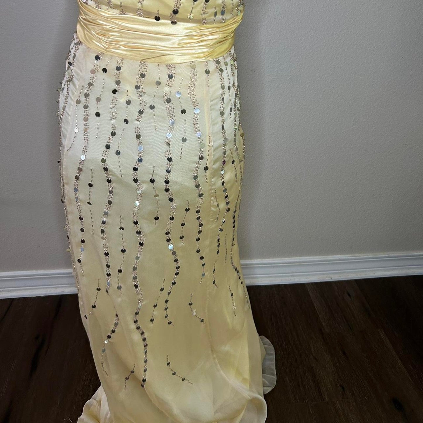 Gold sequin halter neck dress