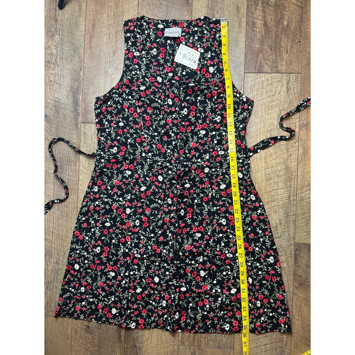 90s Witchy Dark Floral Tie Back Button-Up Dress — Basic Editions M