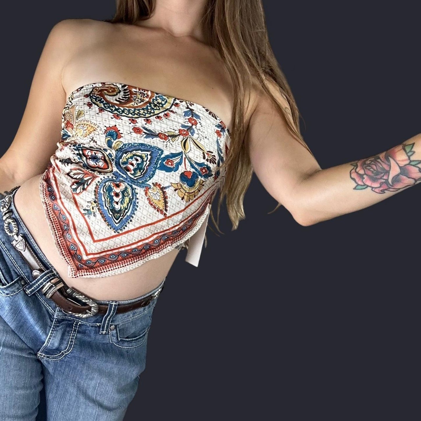 White and blue paisley print