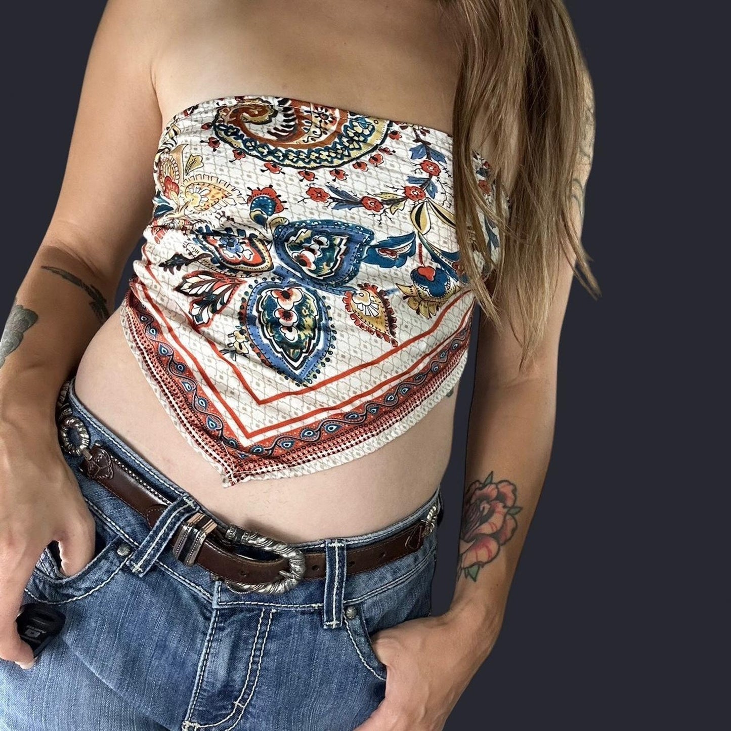 White and blue paisley print