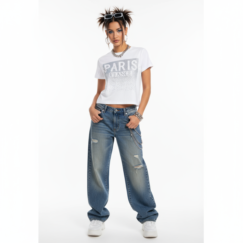 White Paris graphic t-shirt modeled