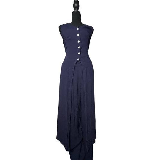 Amanda lane tunic pants set hostess navy blue 70s