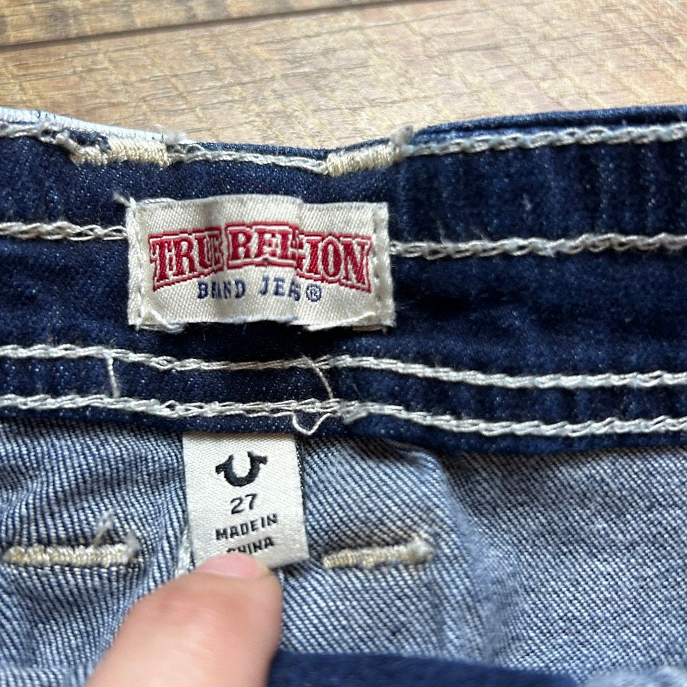 True Religion Cargo Midi Skirt Size 27 Y2K Indie Sleaze Utility Logo 30x26