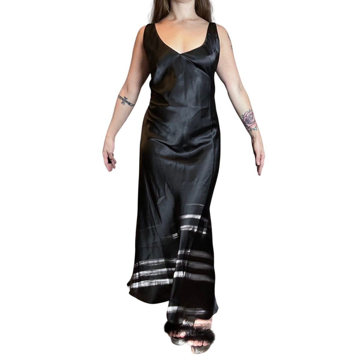 Frederick’s of Hollywood Low Crossback Backslit V Neck bias cut Slip Dress 1X