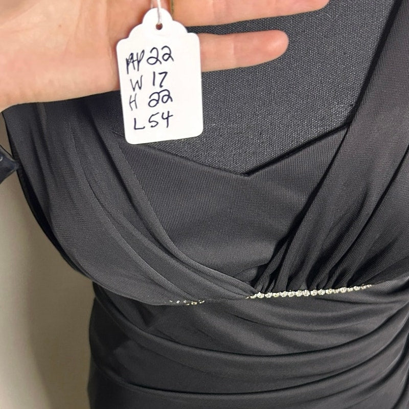 ✨ Betsy & Adam Draped Micro Mesh Dress – Crystal Trim Detail