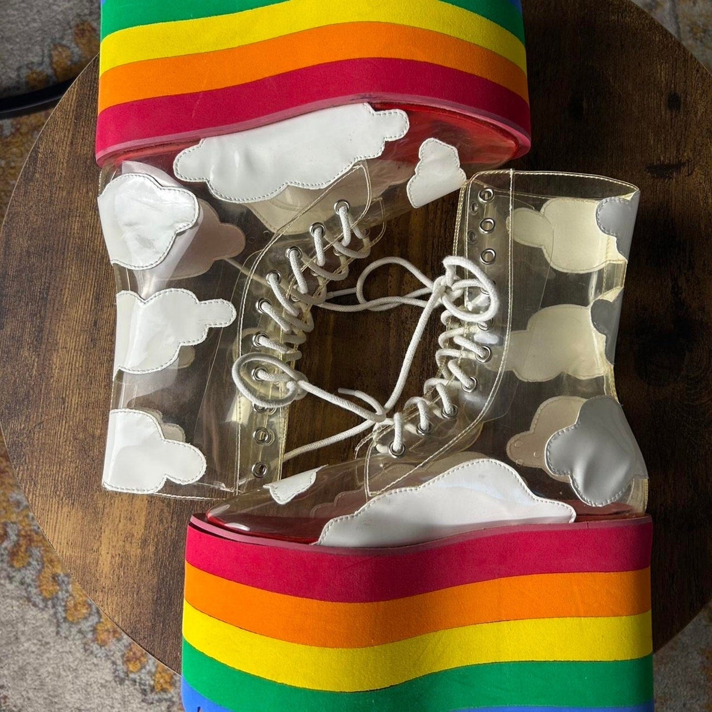 Dolls kill current mood rainbow platform cloud boots size 6m