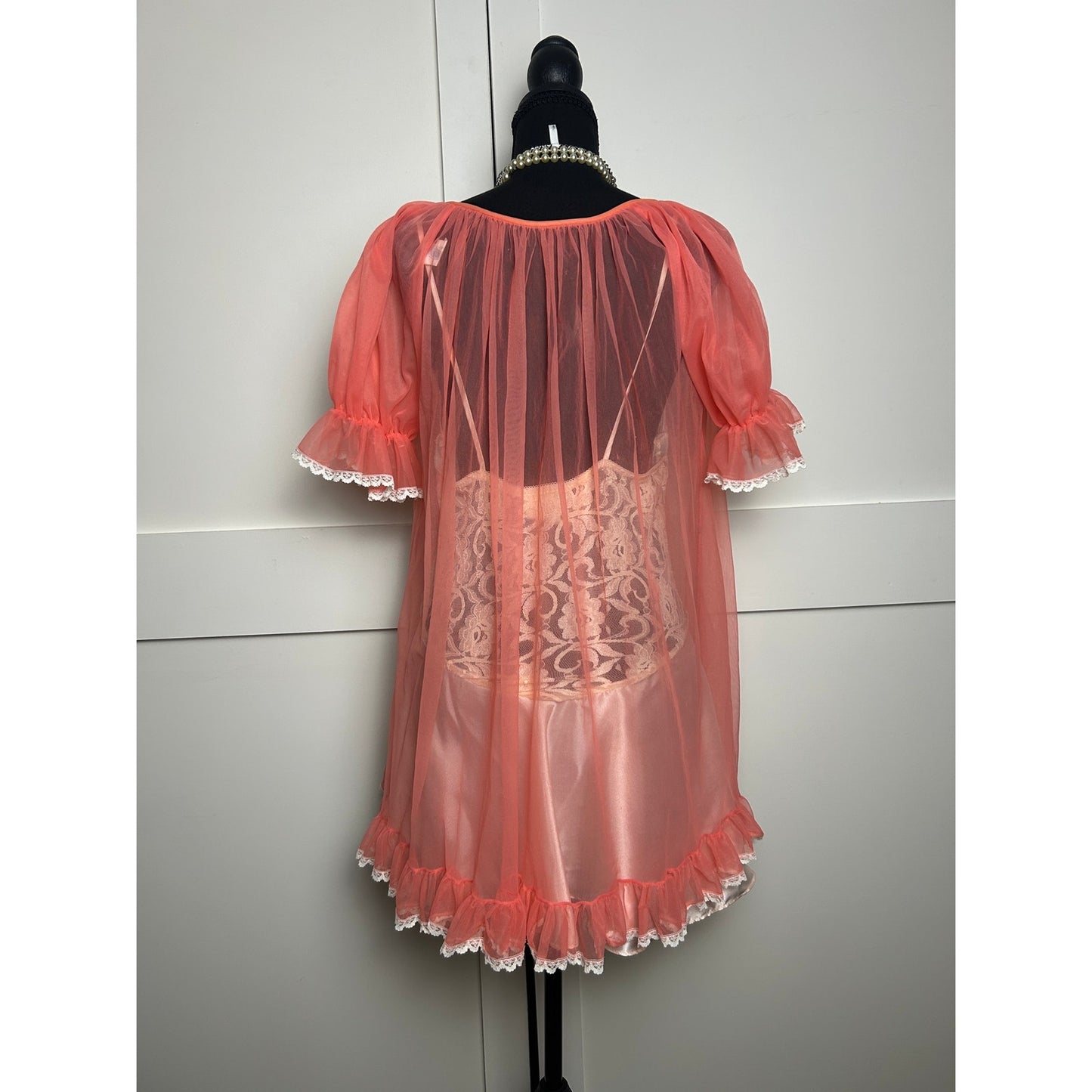 1960er Union Made Flamingo Pink Bettjäckchen Mini-Kleid Mod Babydoll L