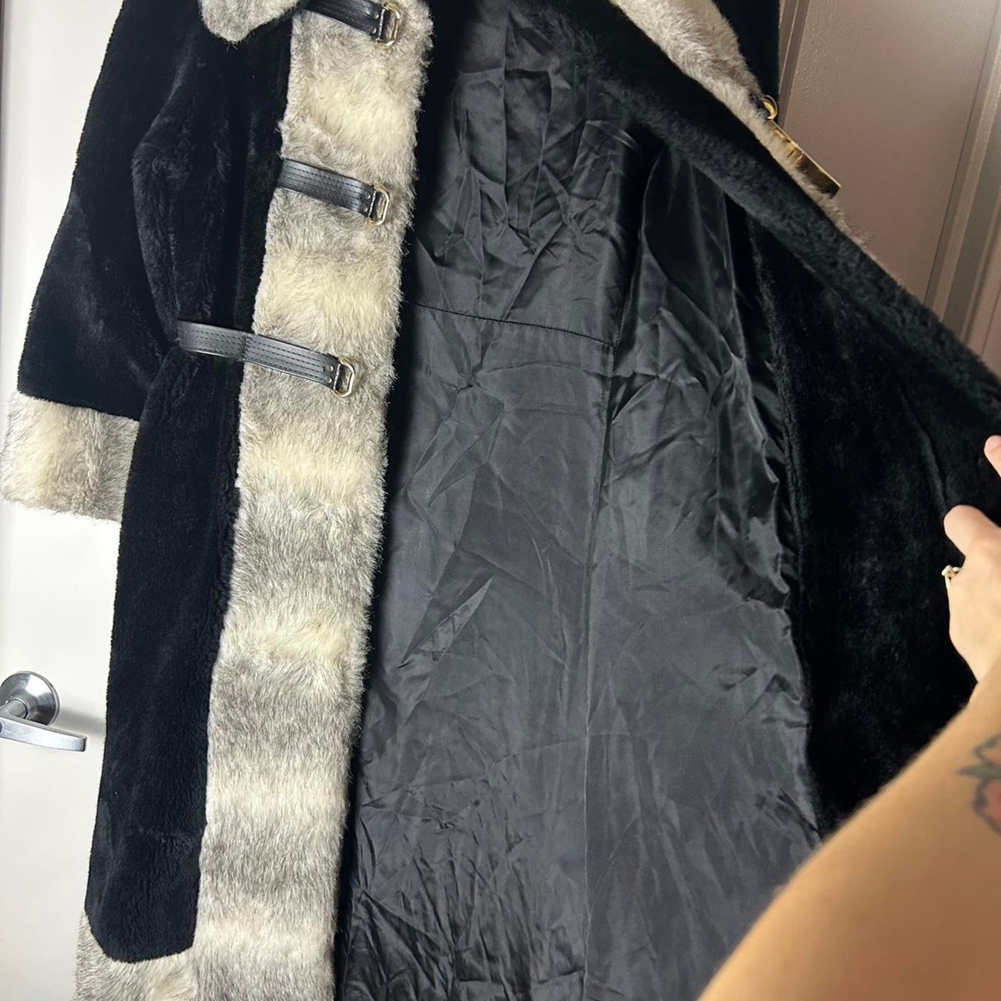 Penny lane afghan coat black and white gold hardware jacket