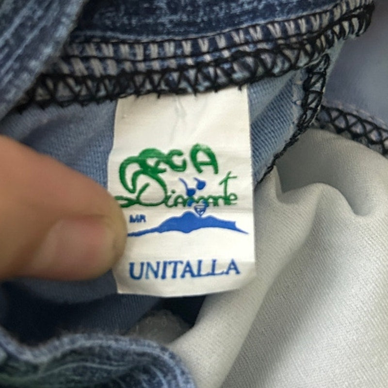 Y2K Saca Diamente Unitalla blue + green belted swimsuit
