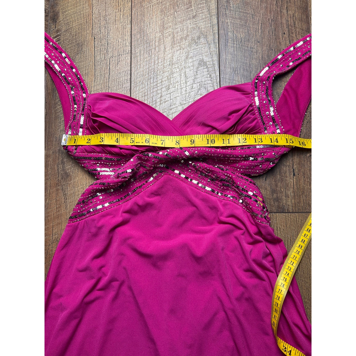 hailey logan adriahna pappel y2k formal gown, beaded sequin fit and flare backless dress magenta size 3/4