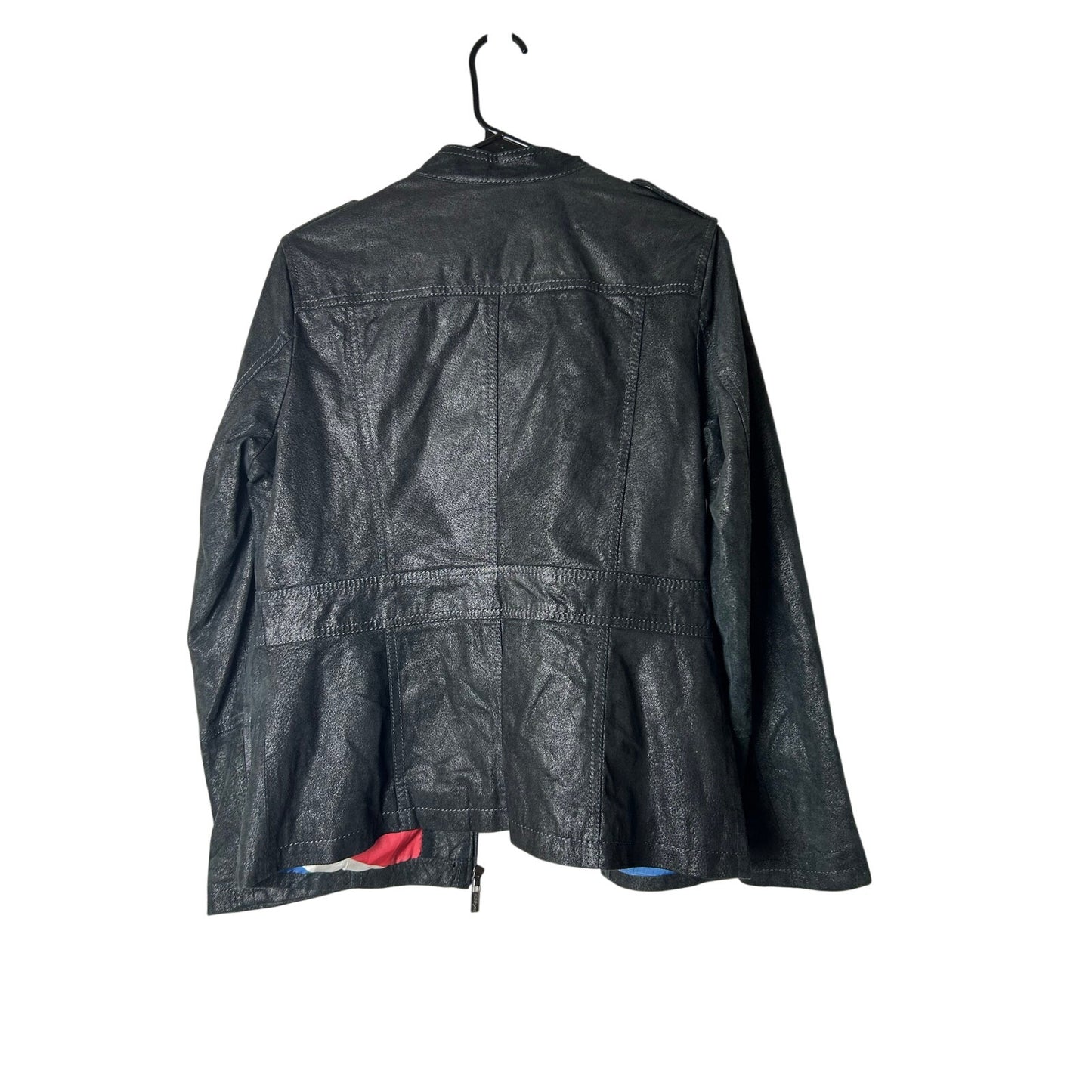 Twiggy London worn in leather look moto jacket with union jack lining