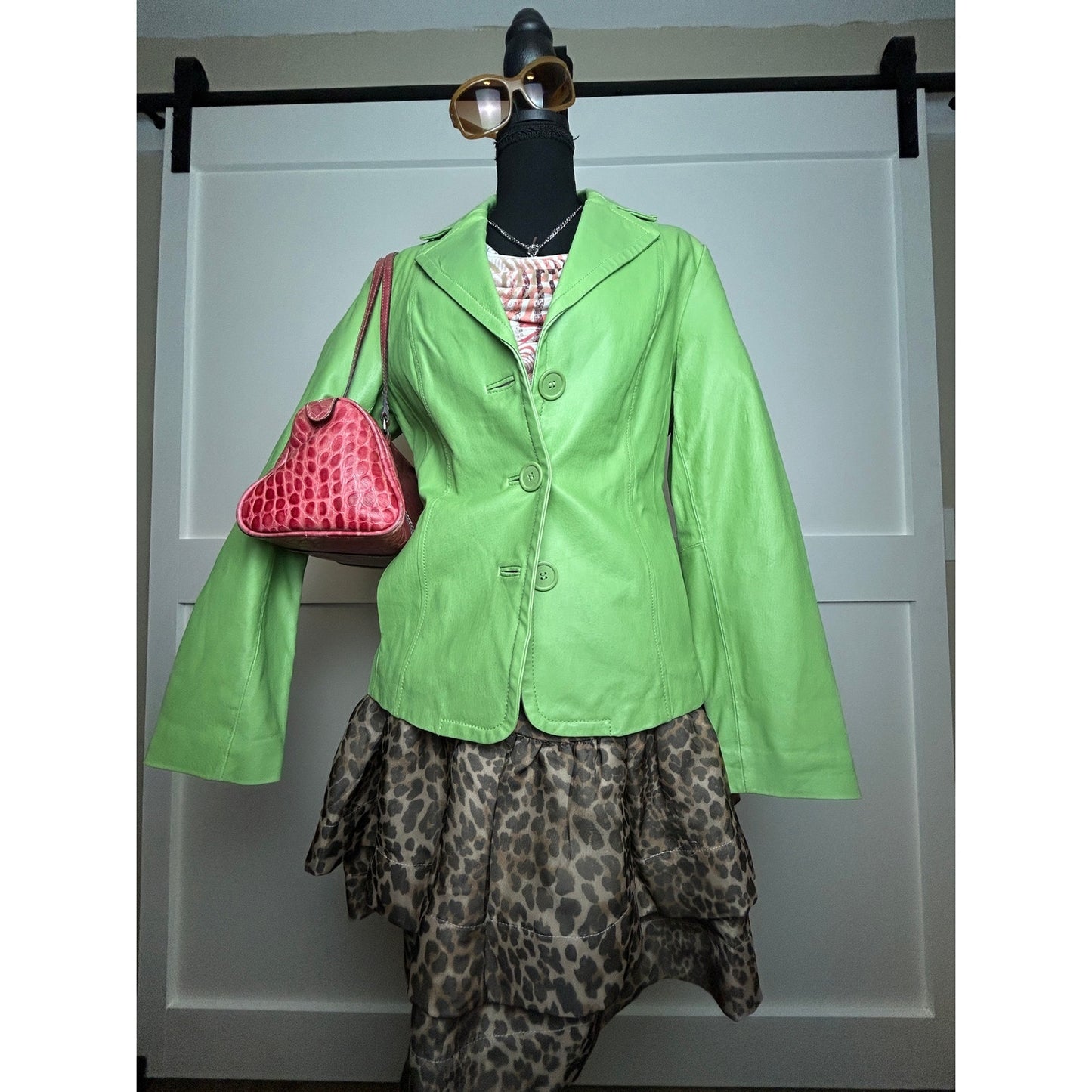 Y2K It Girl Lime Green Leather Blazer 💚 Indie Sleaze Statement Jacket Dialogue Size XS
