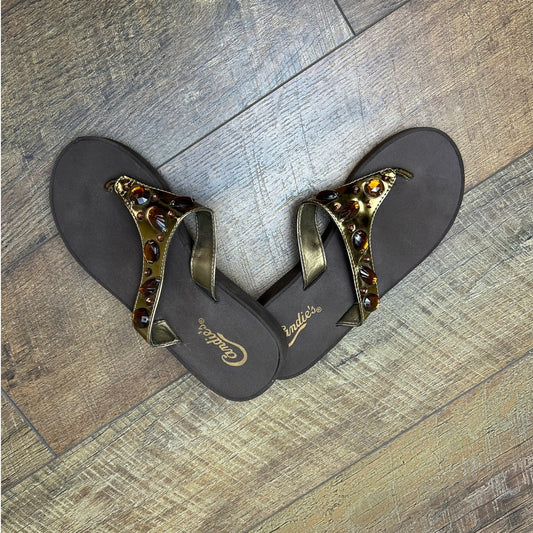 Y2K Candie’s Brown Platform Flip Flops Gem Embellished Indie Sleaze Size 6/7