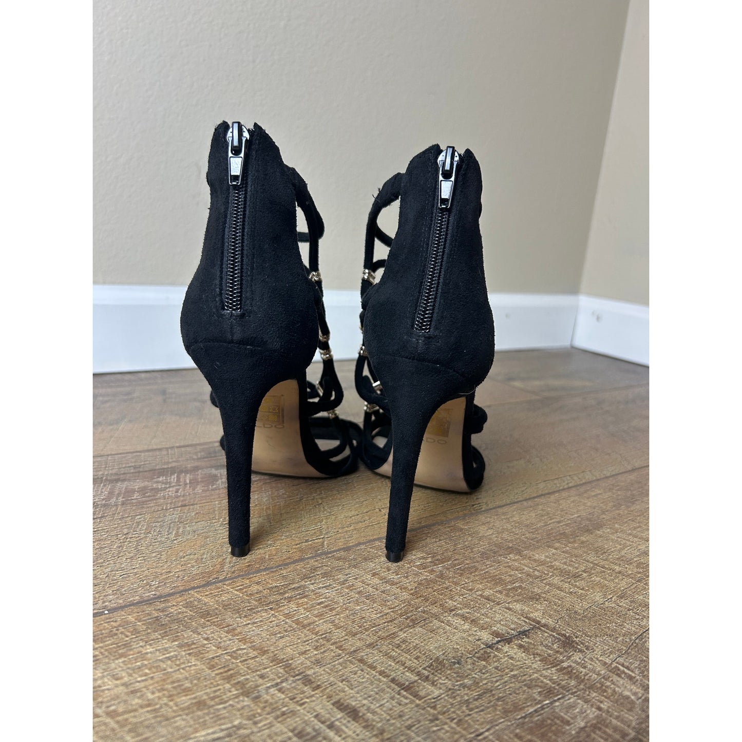 ALDO Sandales à Talons Lanières Métalliques Bout Ouvert Taille 7 Y2K Soirée Glamour