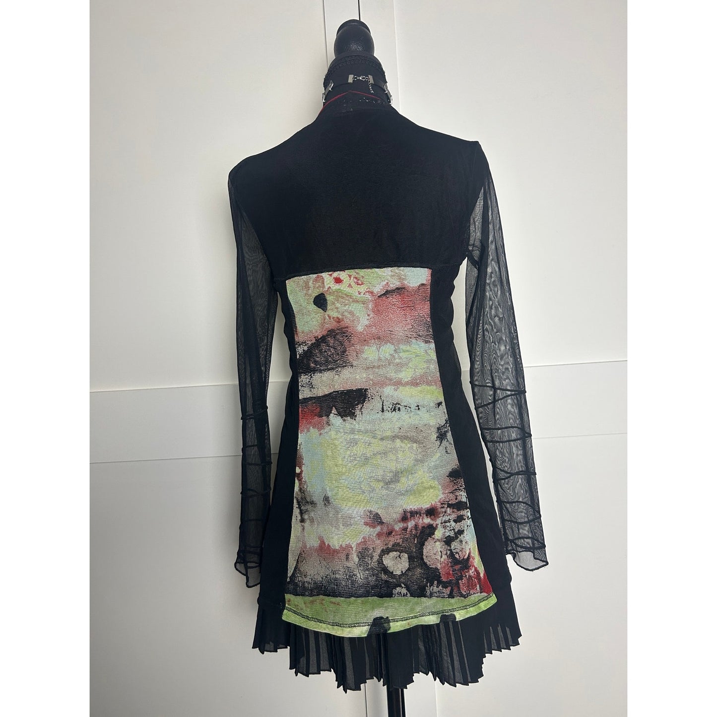 Euro grunge layered mesh art dress with pleating