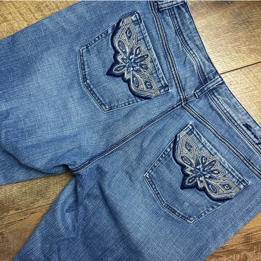 Seven For All Mankind western embroidered bootcut jeans medium wash faded Y2K