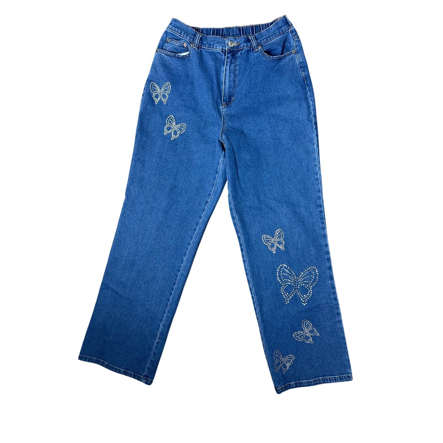 quacker factory straight leg jeans with butterfly bedazzles size m