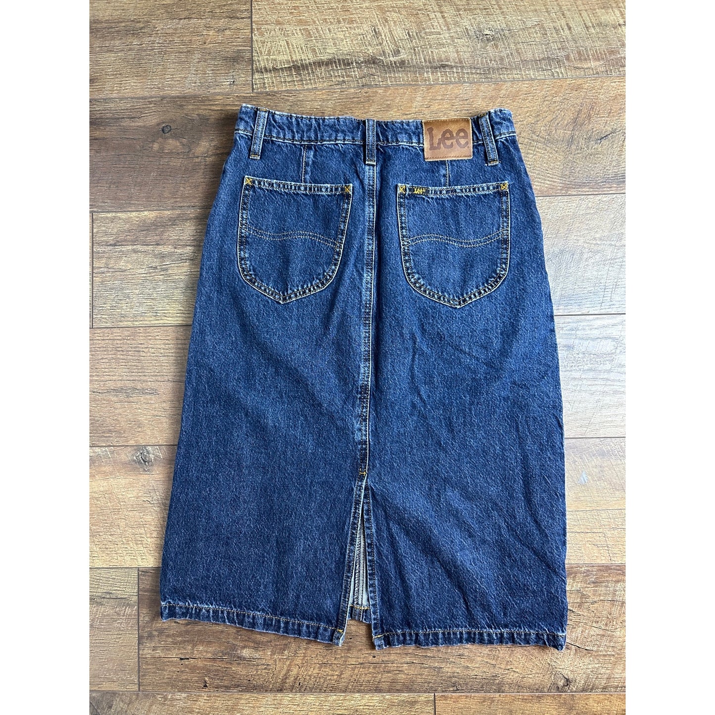 Vintage Lee Acid Wash Denim Midi Skirt Pleated Pencil Style 80s 90s