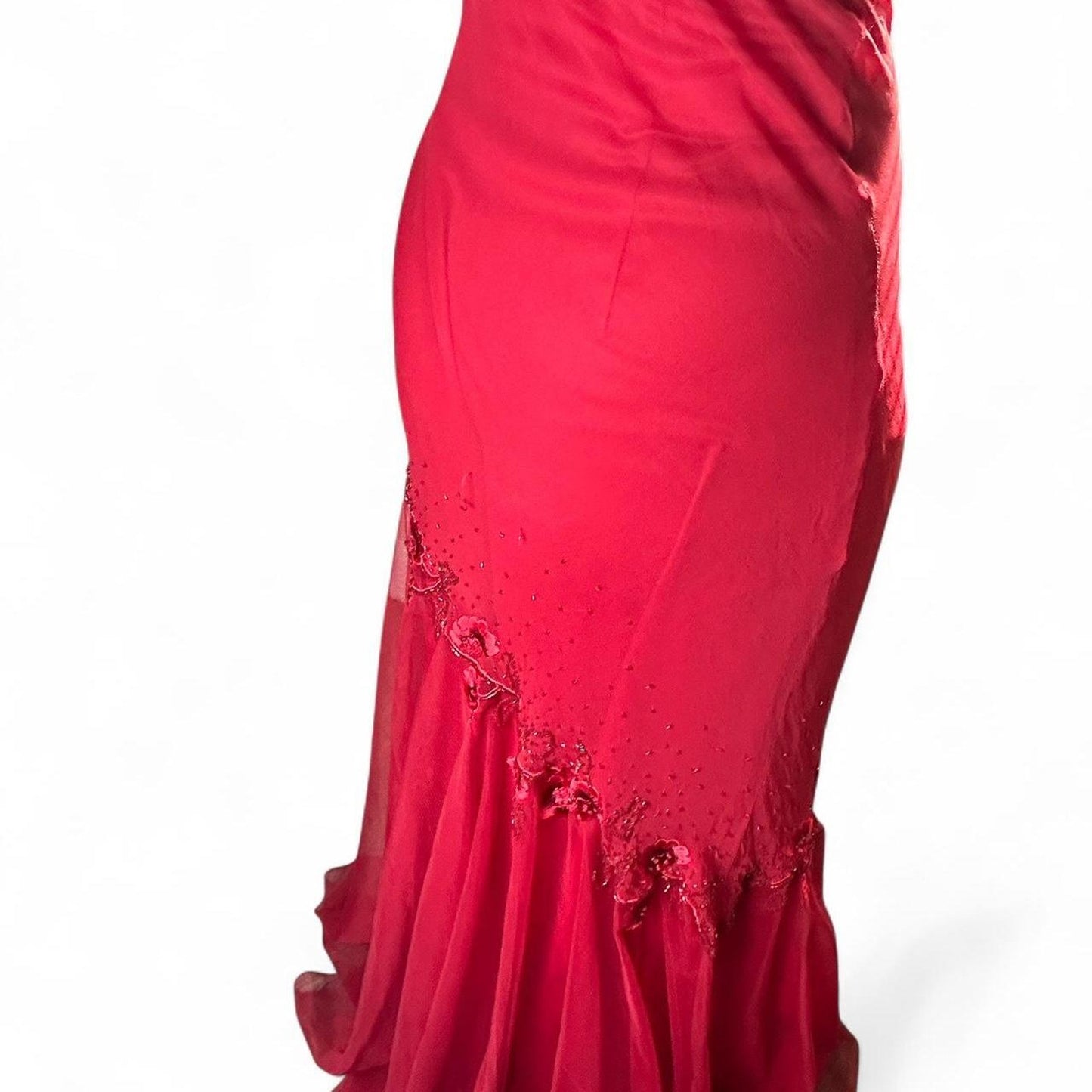 Xscape red silk beaded and embroidered maxi dress