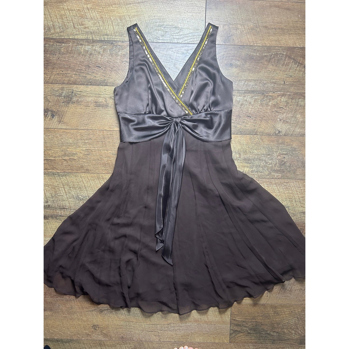 signature by robbie bee silk babydoll dress chocolate brown size 12