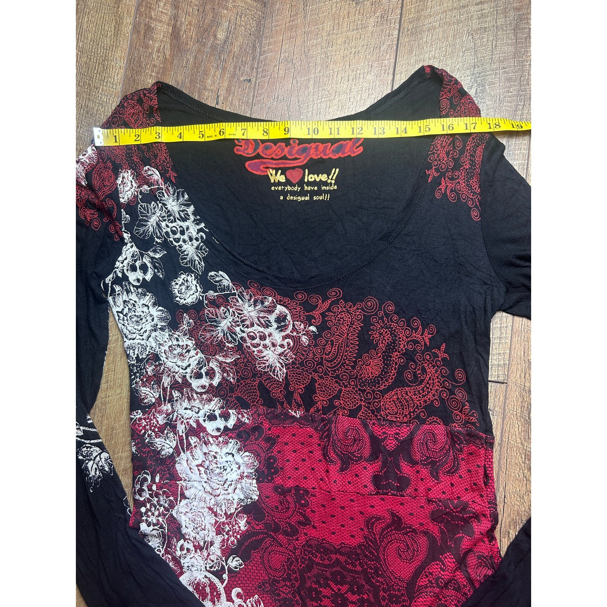 Desigual 36V2001 Red Black White Fit & Flare Dress XL Euro Grunge Y2K