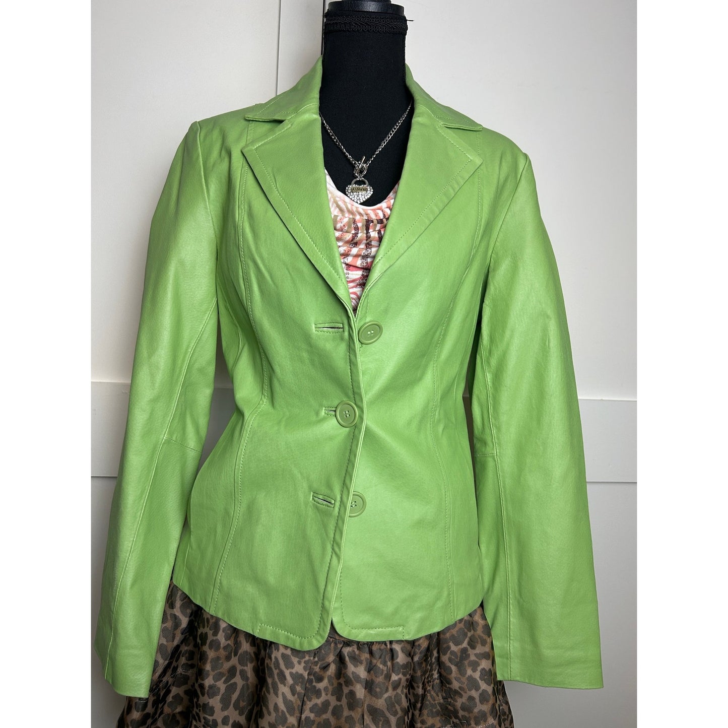Y2K It Girl Lime Green Leather Blazer 💚 Indie Sleaze Statement Jacket Dialogue Size XS