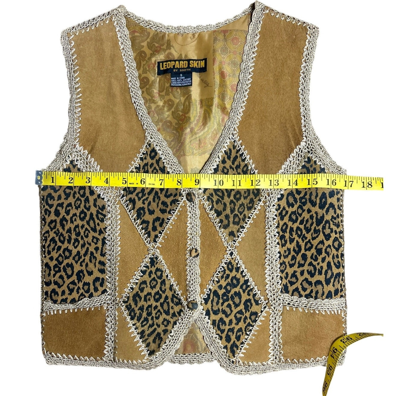 90s suede leather patchwork best leopard skin and tan size s
