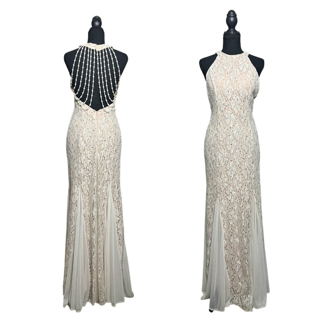 Champagne Beaded Mermaid Dress Open Back Necklace Detail Met Gala Edit