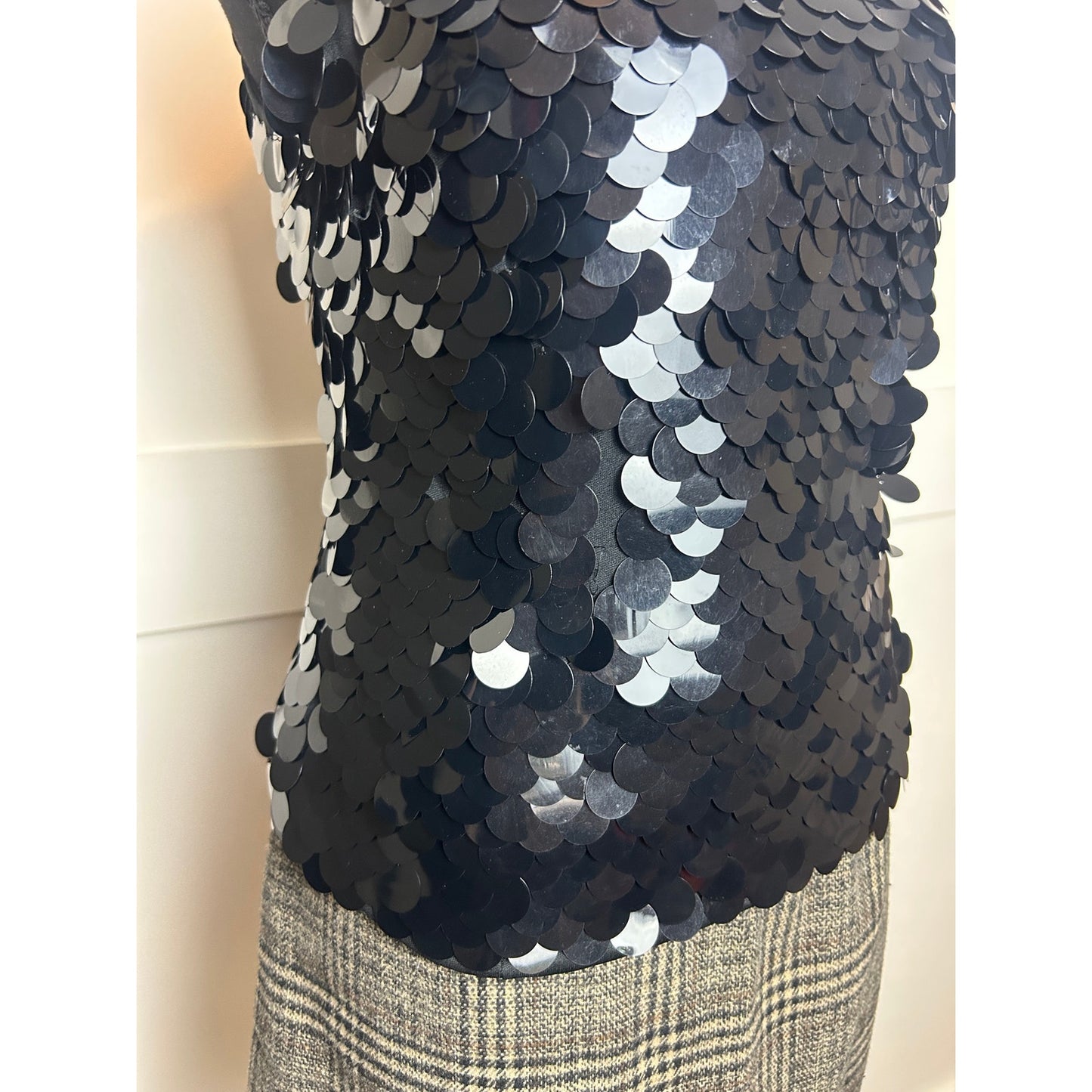 JS Boutique Black Mermaid Sequin Halter Top Y2K It Girl Night Out M