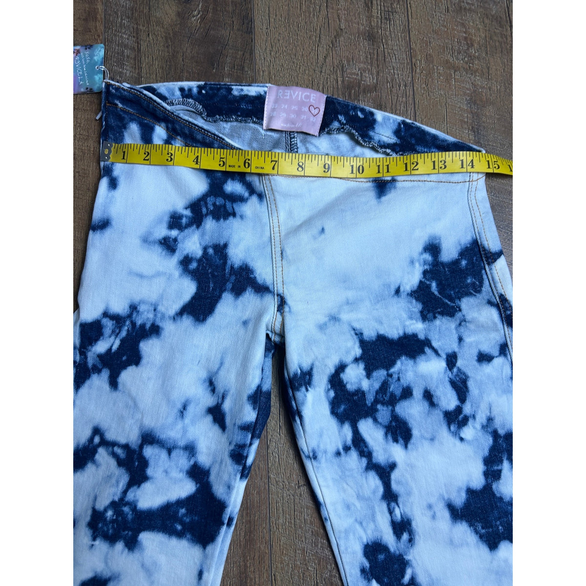 Revice NWT His loss pant apollo Asymmetrical Waist Cowgirl Jeans Tie Dye Acid Wash Low Rise Flare Size 27