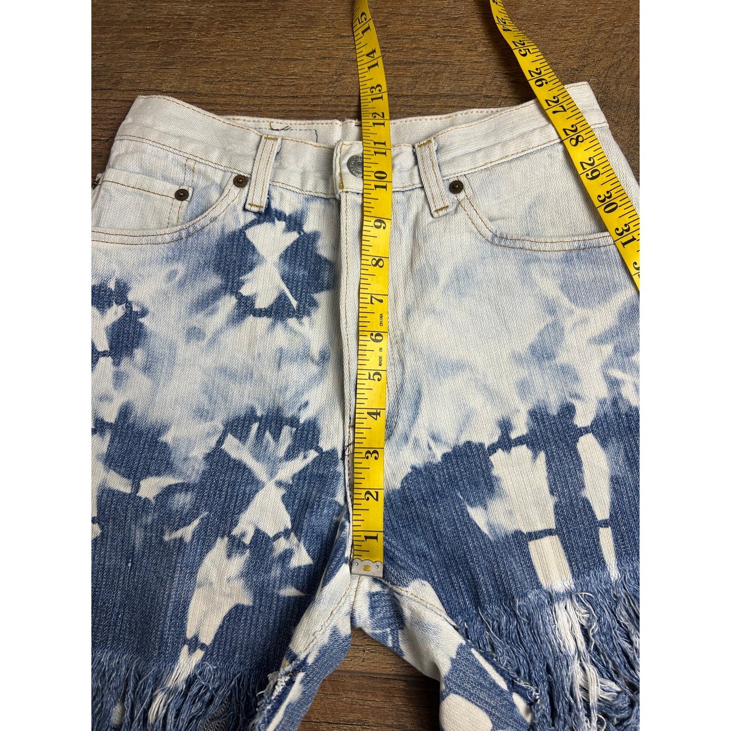High Waist Bleached Tie Dye Jorts Distressed Frayed Festival Shorts Size 26