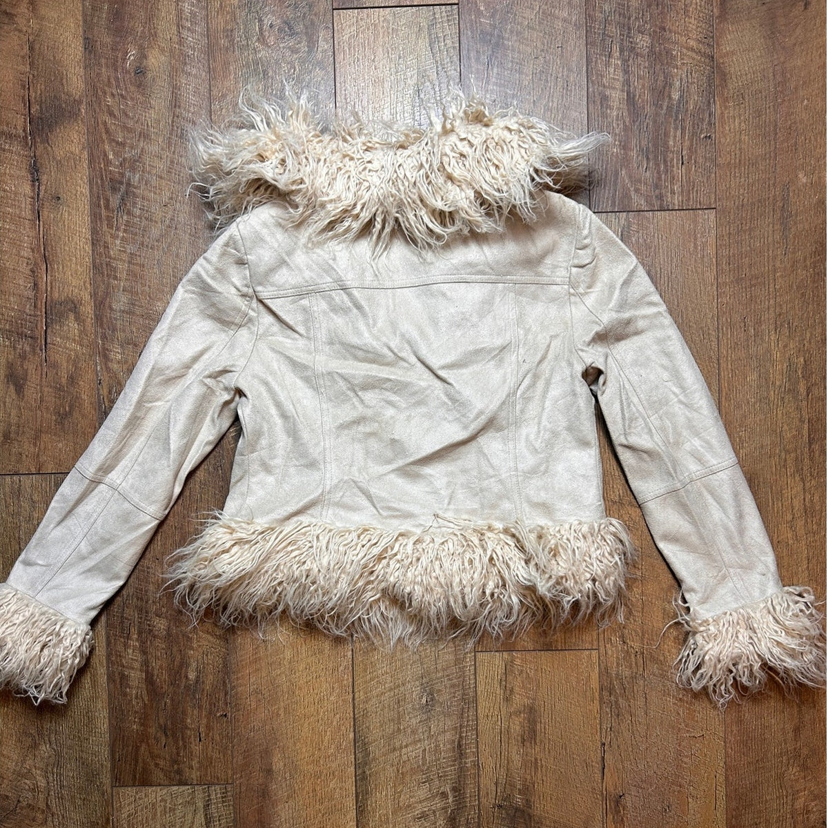 Vintage Penny Lane Cropped Coat Faux Fur Trim Y2K Boho Western Size M/L