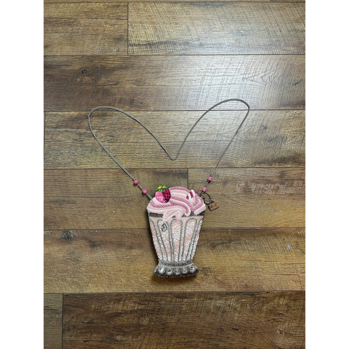 Mary Frances beaded strawberry milkshake purse