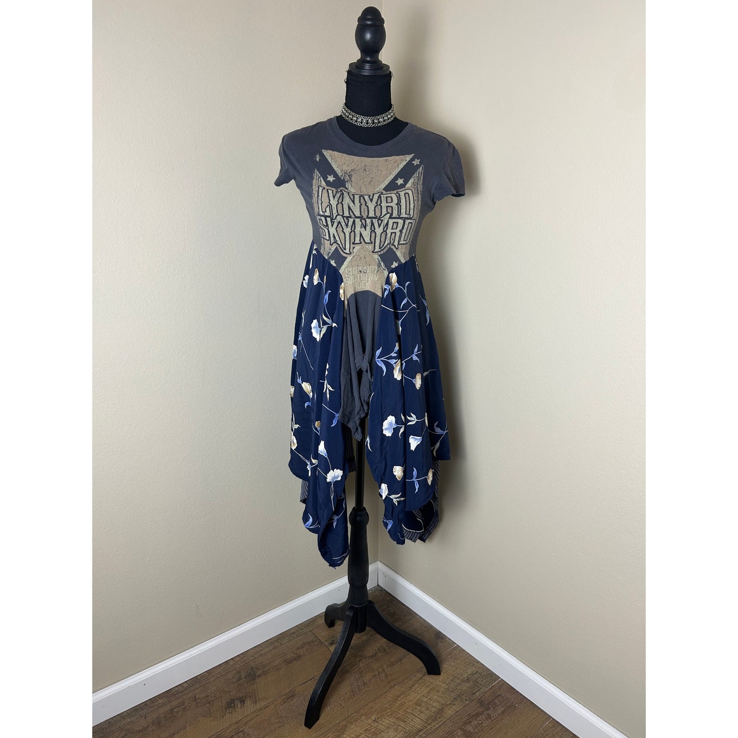 Lynyrd Skynyrd Upcycled Shirt Dress Reworked Band Tee Mini Dress XS The Morgan Factory