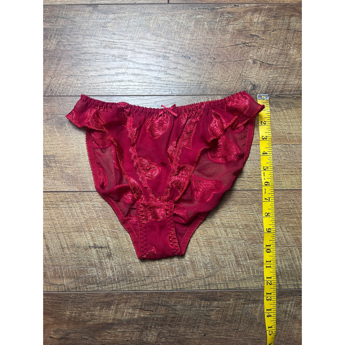 Vintage Sheer Heart High Leg Ruffle Panties Size S/5 Y2K Lingerie