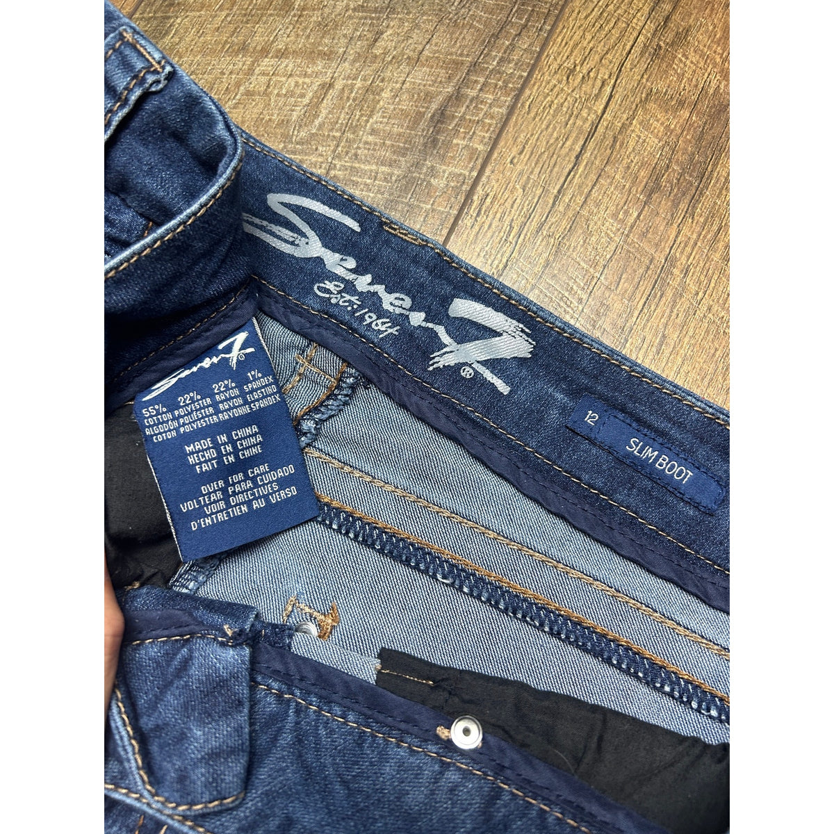 Seven For All Mankind Slim Boot Jeans Medium Wash Faded Denim Size 12