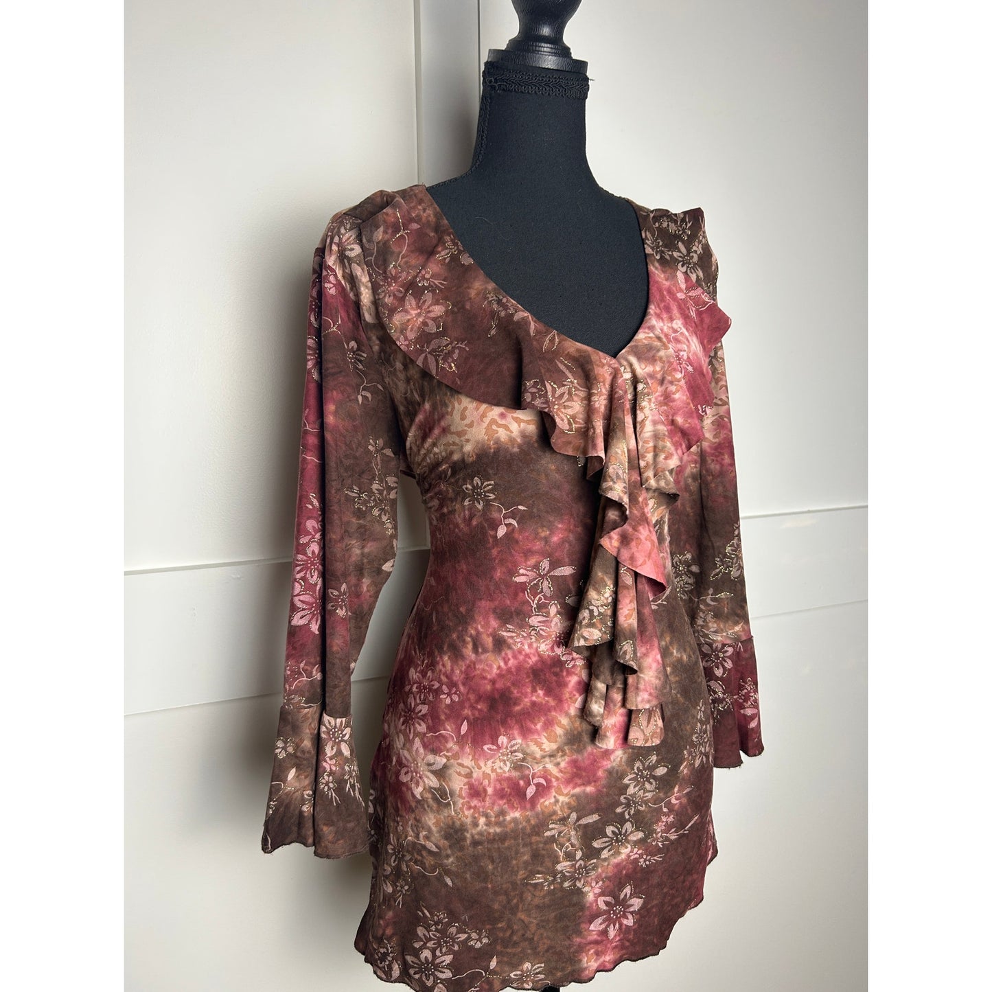 Haut Y2K Sienna Grace style Fairycore Tunique fendue marron rose à manches papillon taille L