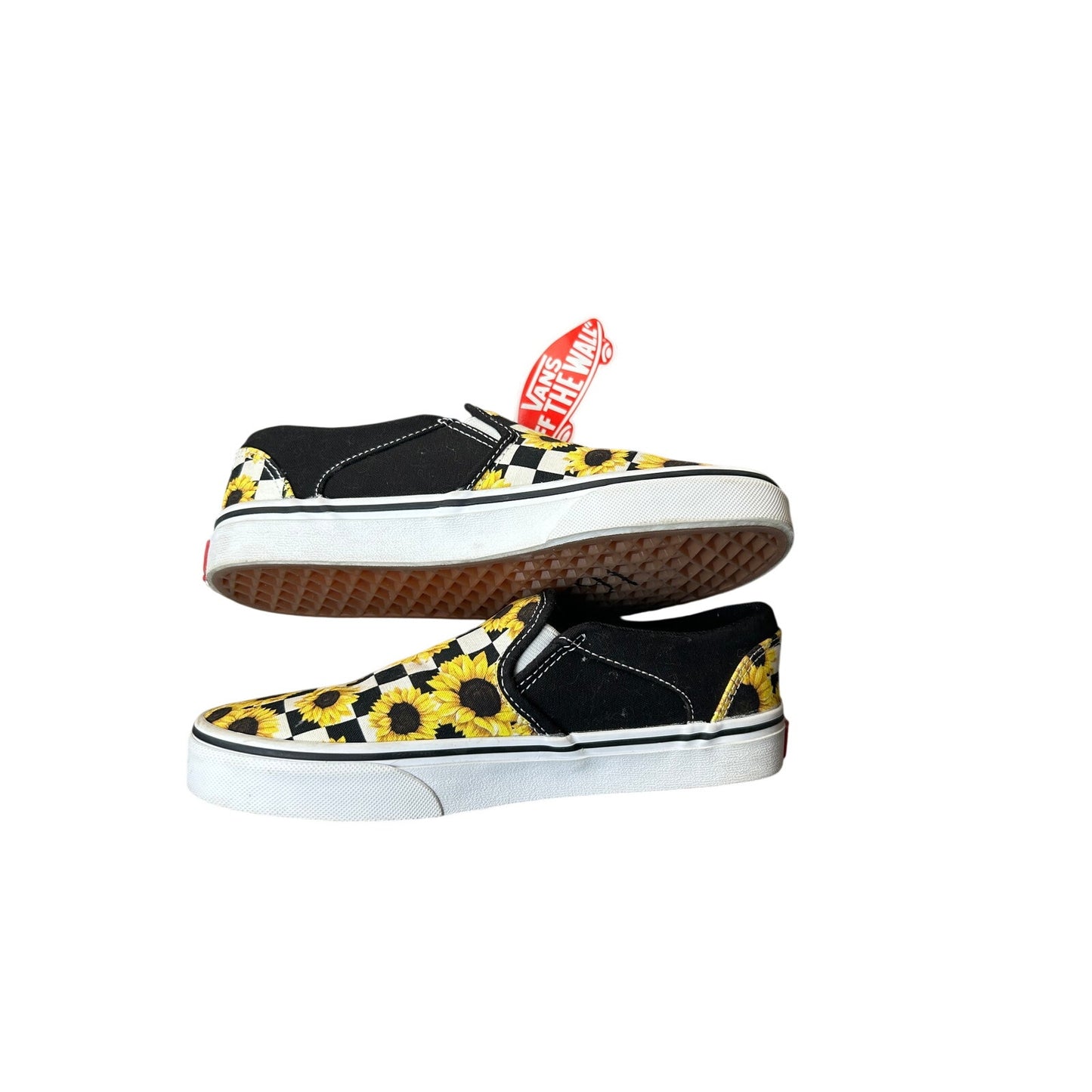 Vans checkered slip on sunflower size 6.5