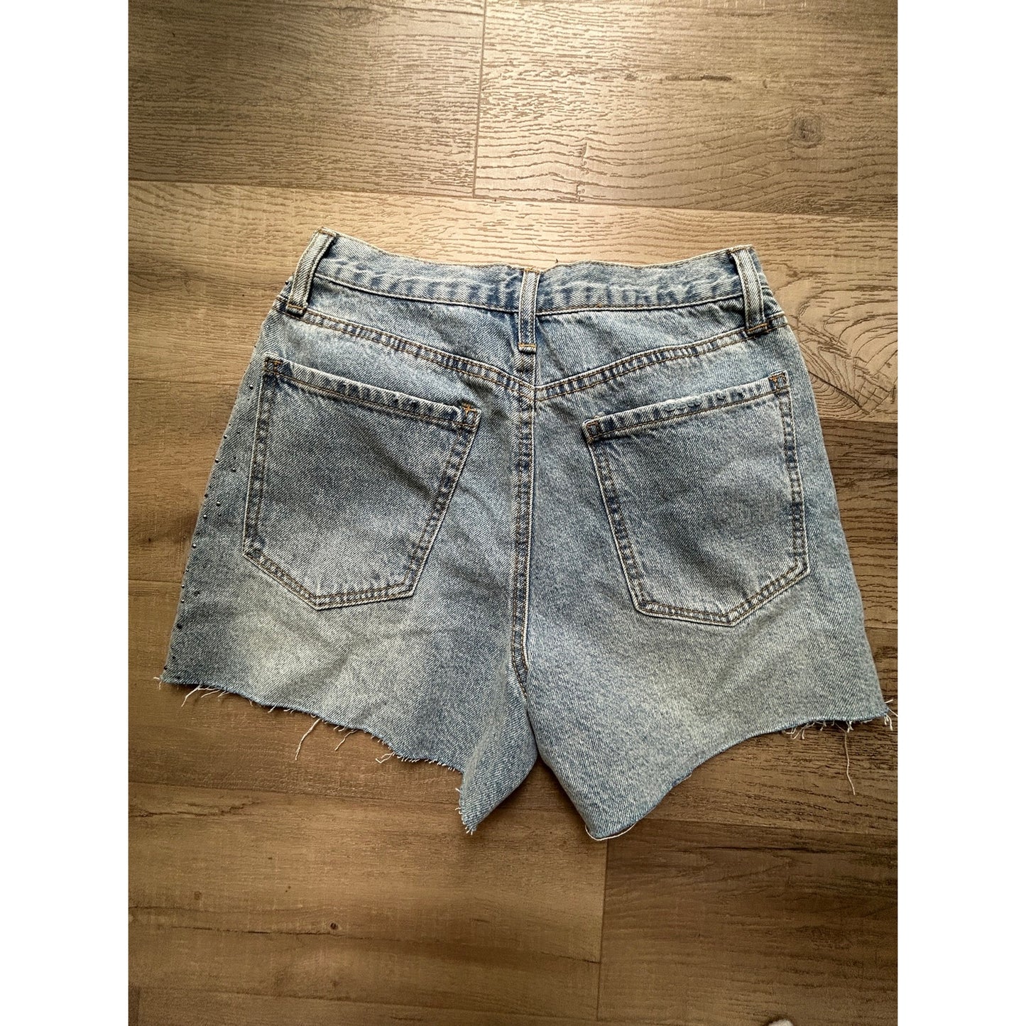 nwt forever 21 rhinstone fringe cutoff shorts light wash denim