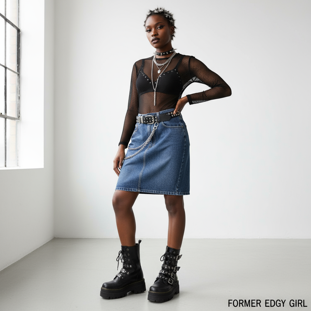 1980s Stone Wash Denim Skirt on Model