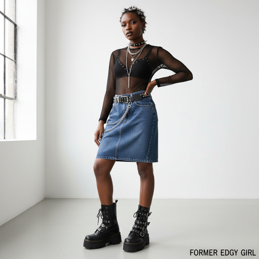 1980s Stone Wash Denim Skirt on Model