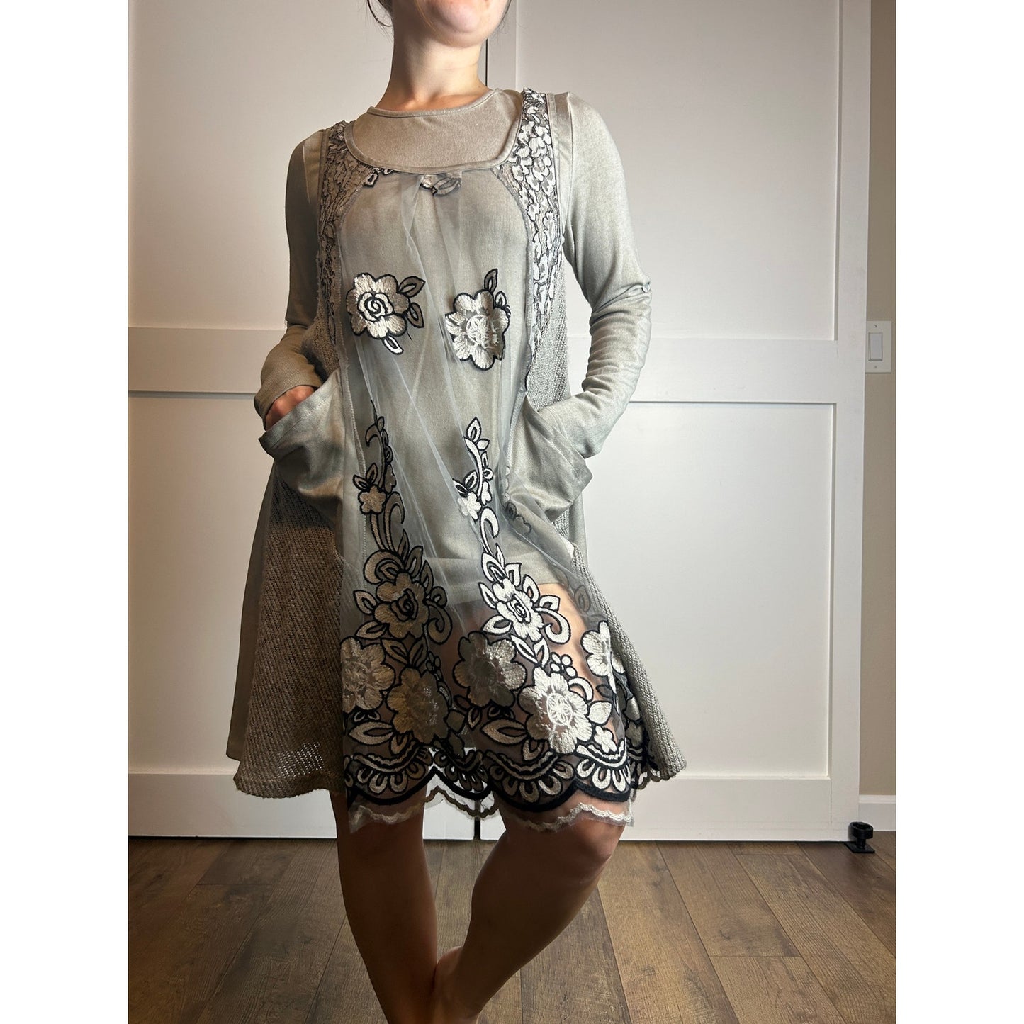 fleur de lis grunge fairy two piece set tunic dress and lace tank with pockets