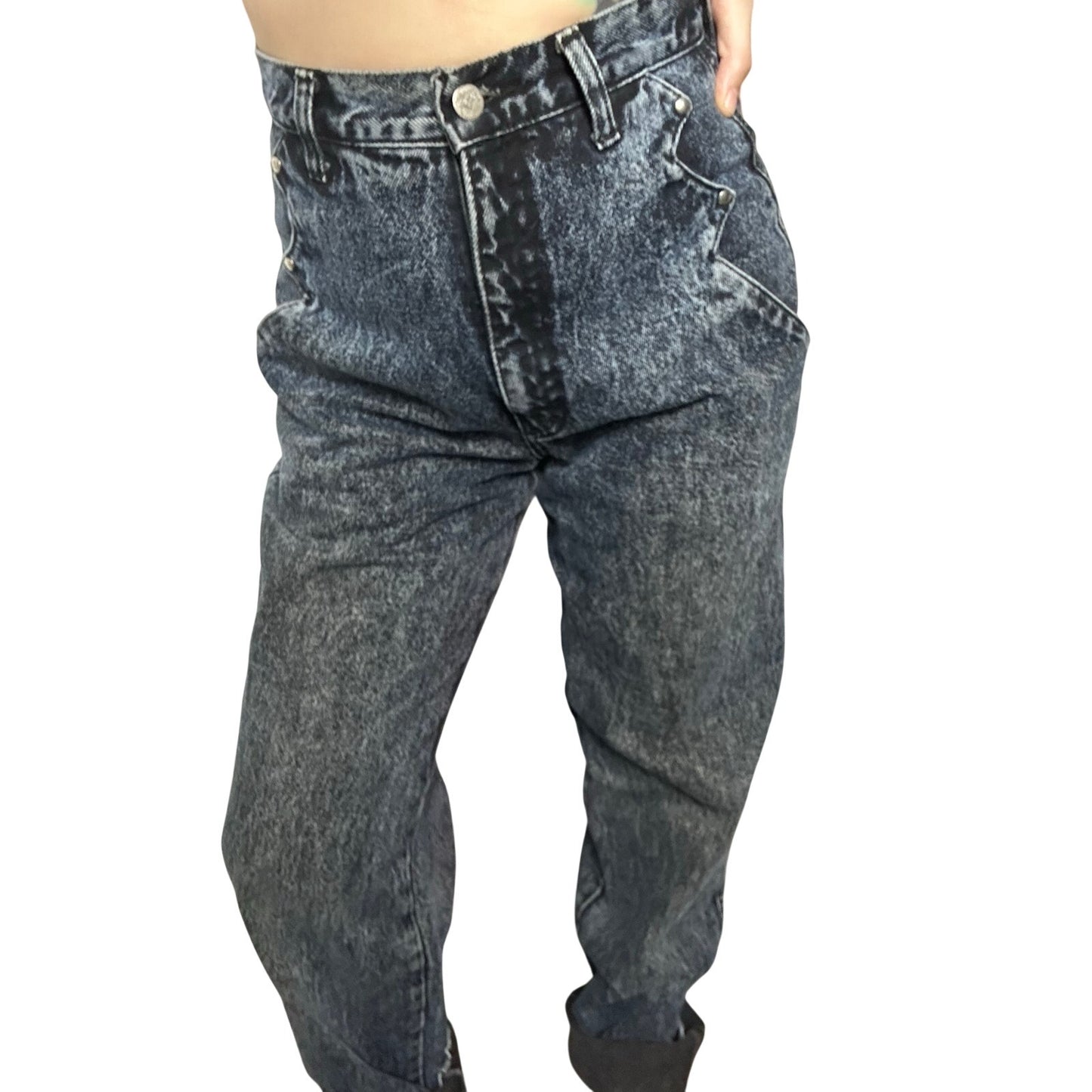 Vintage Roper Bareback Acid Wash Western Mom Jeans Zig Zag Pocket High Rise USA